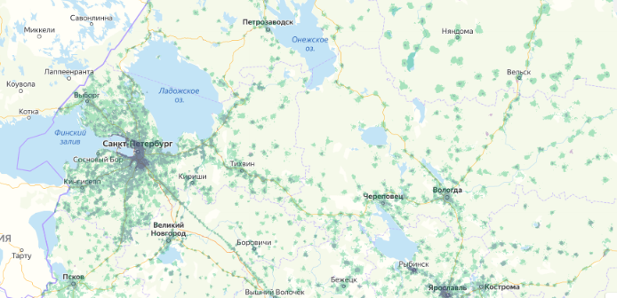 Зона покрытия МТС на карте Краснозаводск 